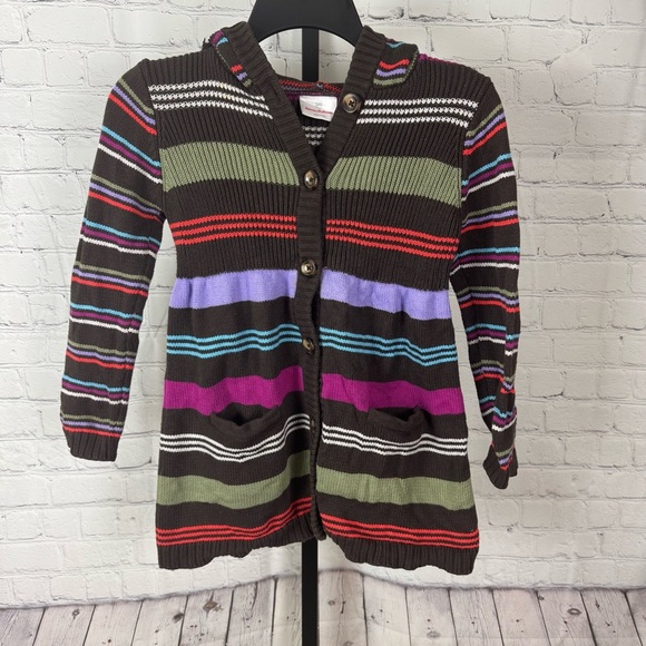 Hanna Andersson Striped Chunky Knit Button Down Sweater Size 6/7 - Picture 1 of 5